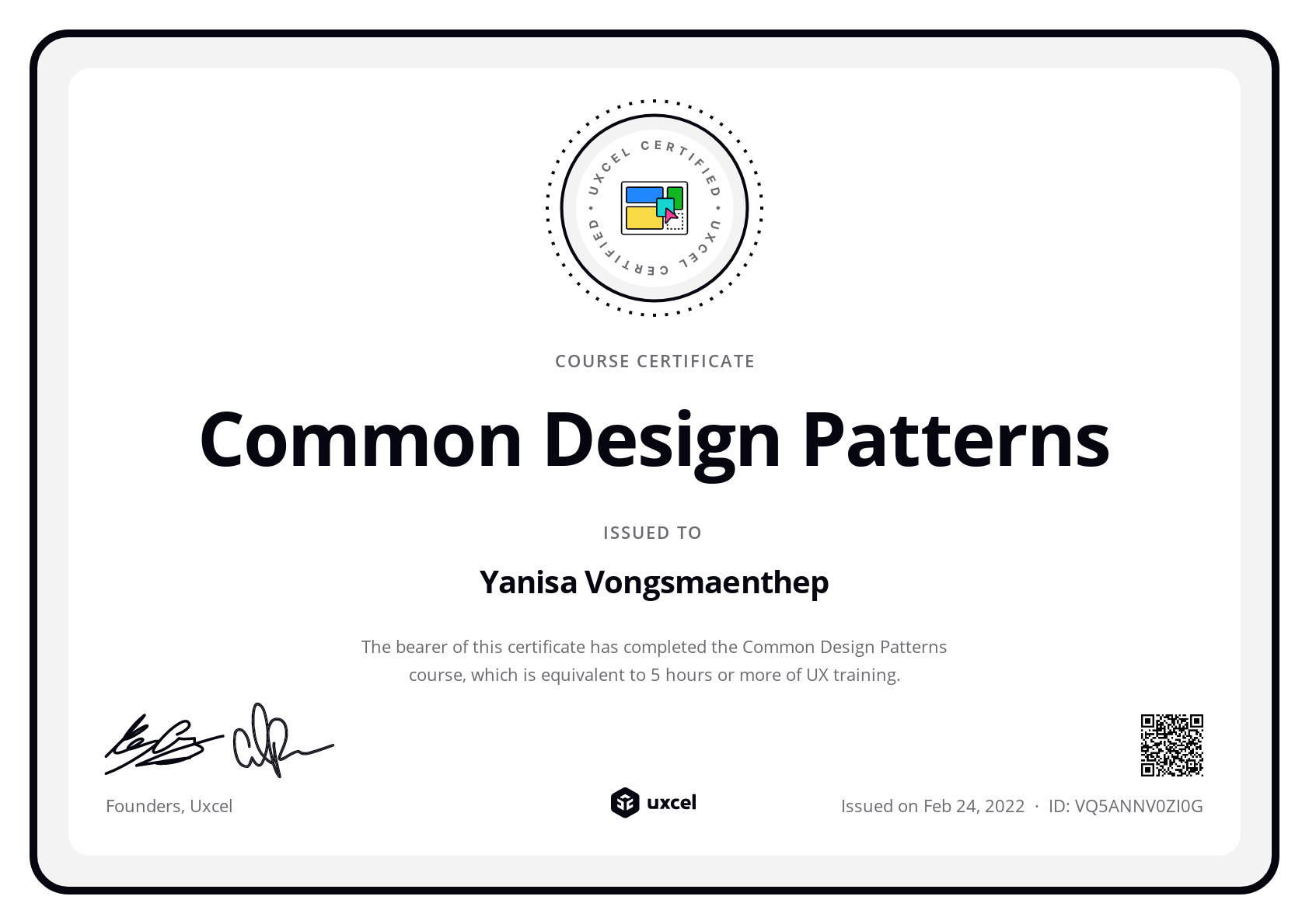 Yanisa Vongsmaenthep's certificate